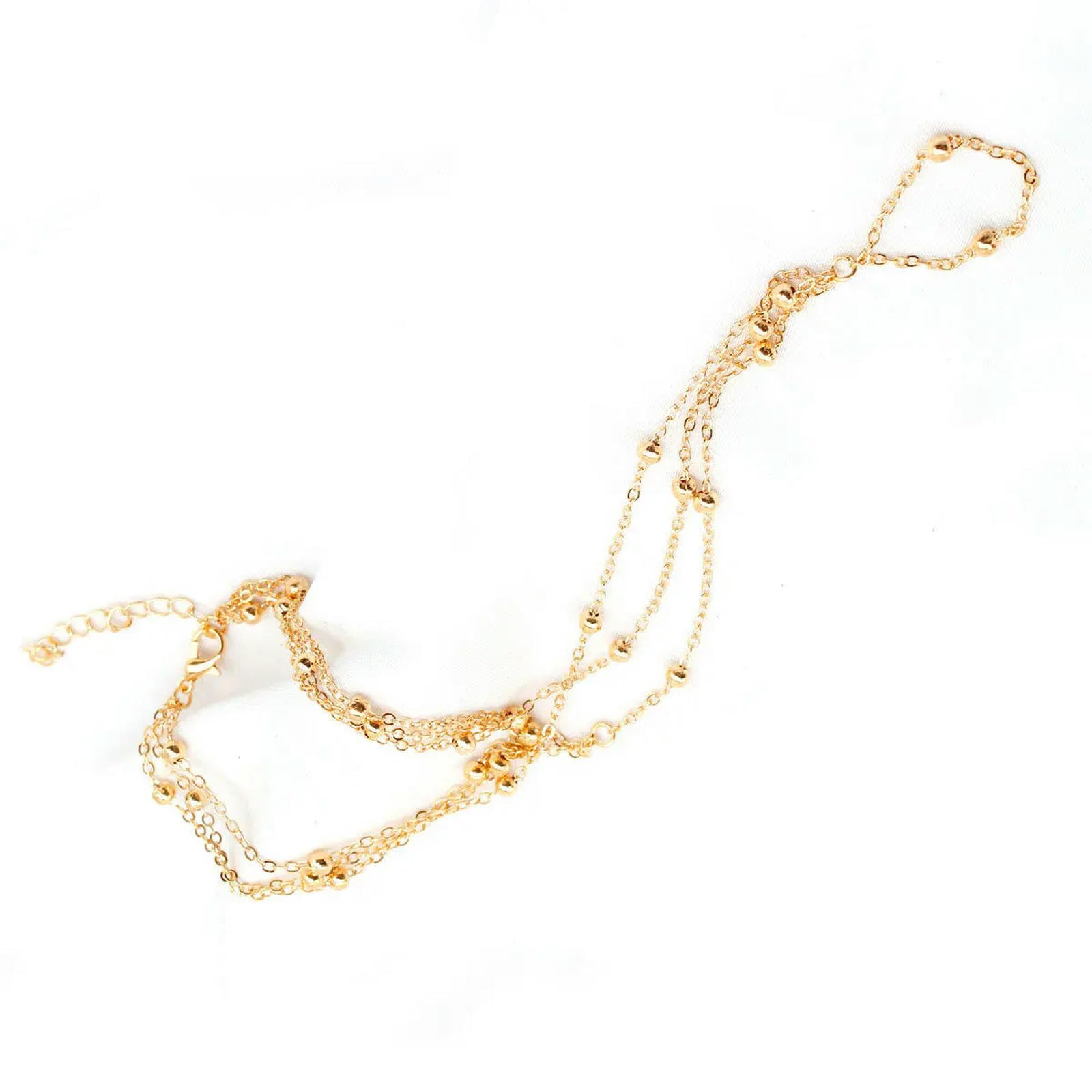 Tobillera con cadena de cuentas de metal de cobre simple que conecta el pie con los dedos. Tobilleras for mujer descalzas, joyería creativa de playa.,Tobilleras