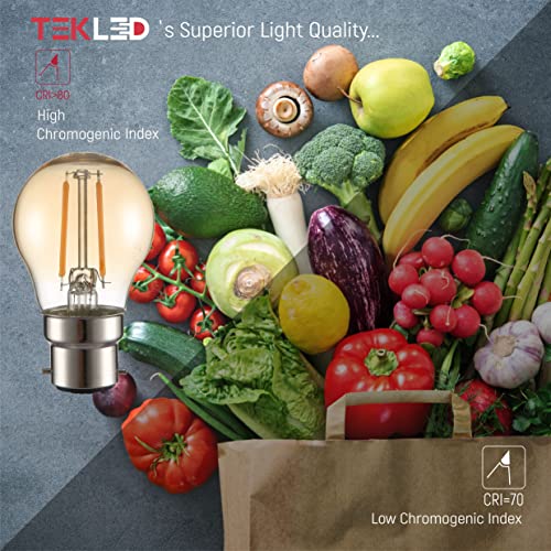 TEKLED® G45 Filament Vintage LED Bulbs | B22 Bayonet Cap | Energy Saving 2W Light Bulb 22W Equivalent | NONDIMMABLE Amber 2400K 220LM | 4-Pack | Warm White - Image 5