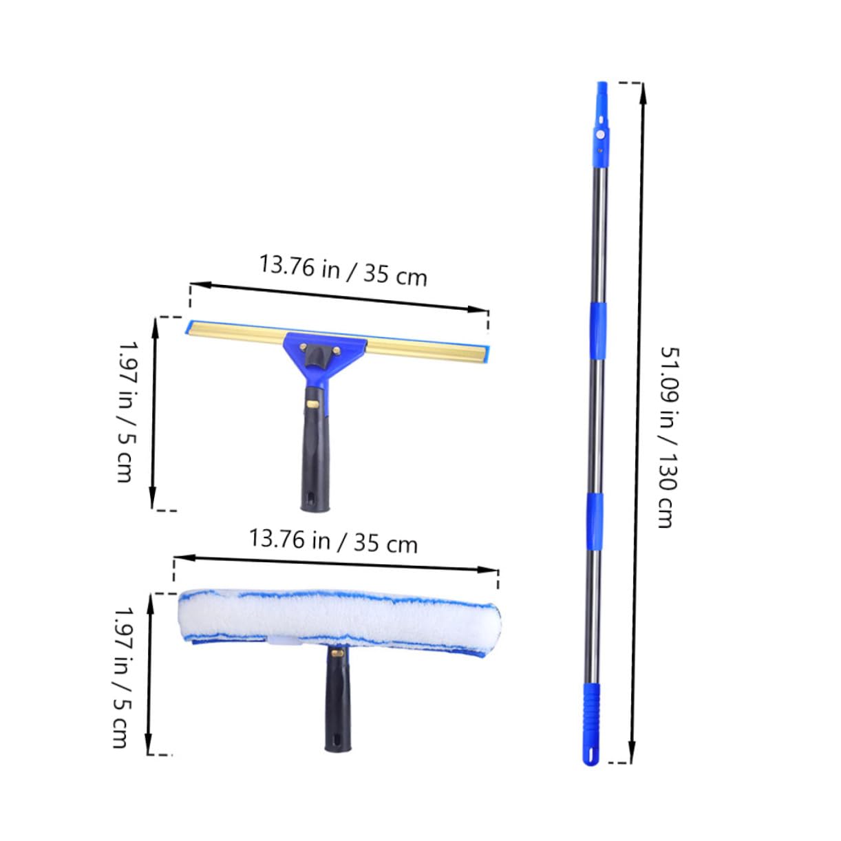 Limpiacristales con Escobilla Giratoria y Paño de Microfibra Absorbente Mango Ergonómico Extensible para Limpieza de Ventanas Coches y Mamparas de Ducha