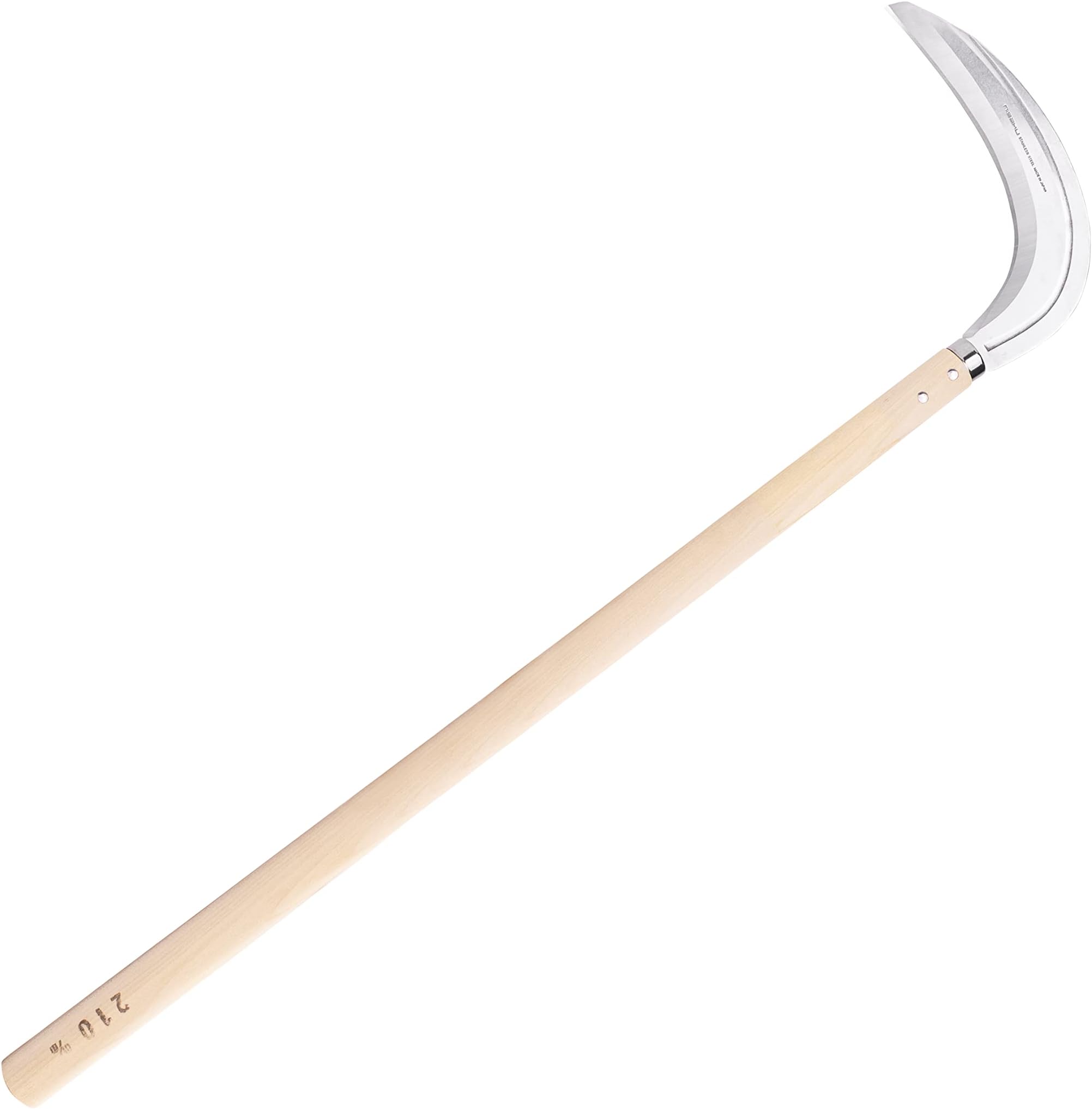 Nisaku NJP3210 Karibaraigama Mowing Sickle, Japanese Stainless Steel 7.5-Inch Curved Blade, 23.5 Inch-Wood Polished Hardwood Handle