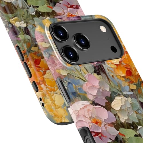 Image of Goodon for iPhone 17 Pro Case Cute - Wireless Charging Compatible - Dual-Layer Hard Shell + Silicone Cover - Protective Phone Case with Trendy Designs for Women - Oil Painting Flowers