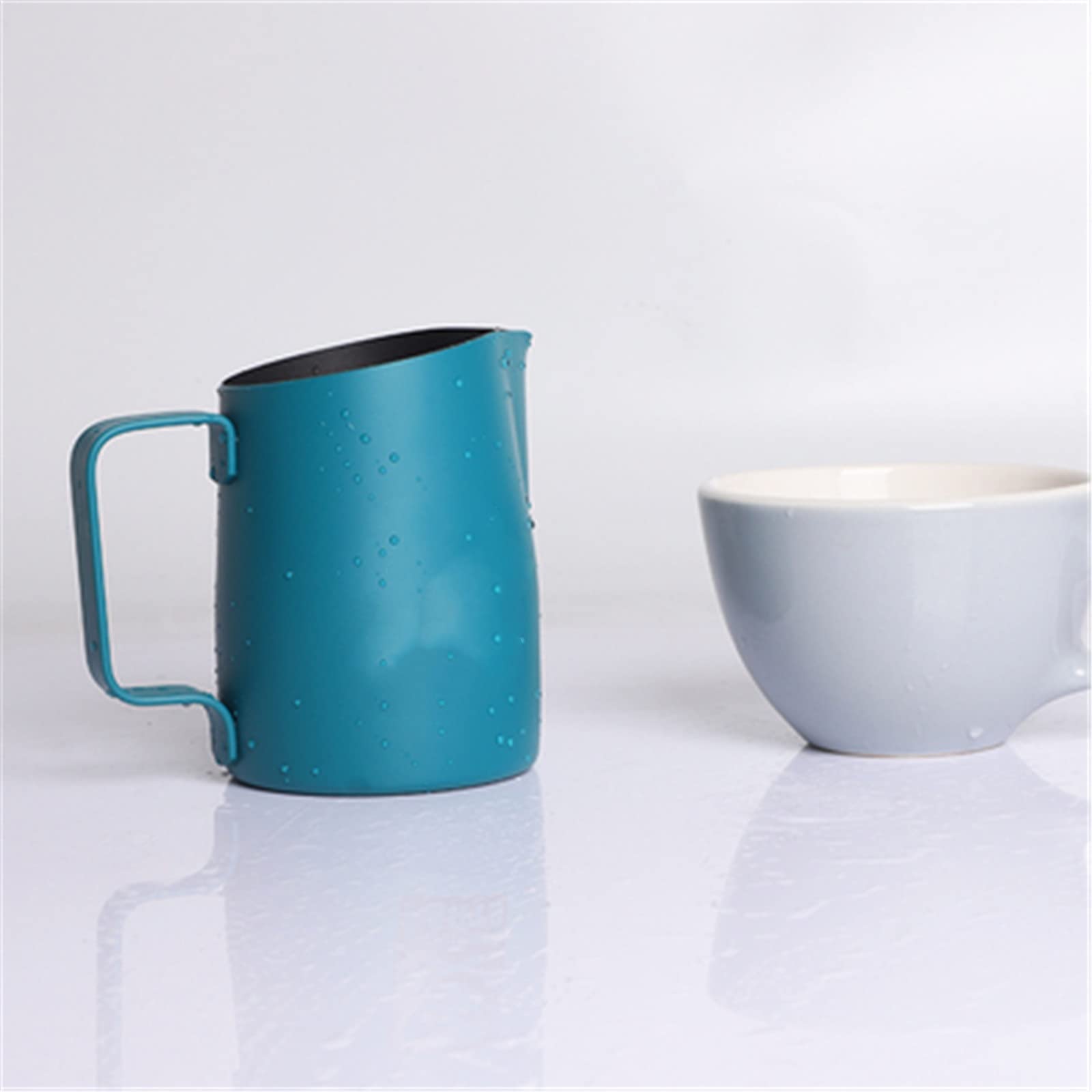 Jarras para Espumar leche Copa de flores acero inoxidable taza espuma leche en relieve Barista del arte latte(Verde,10.5x8cm)