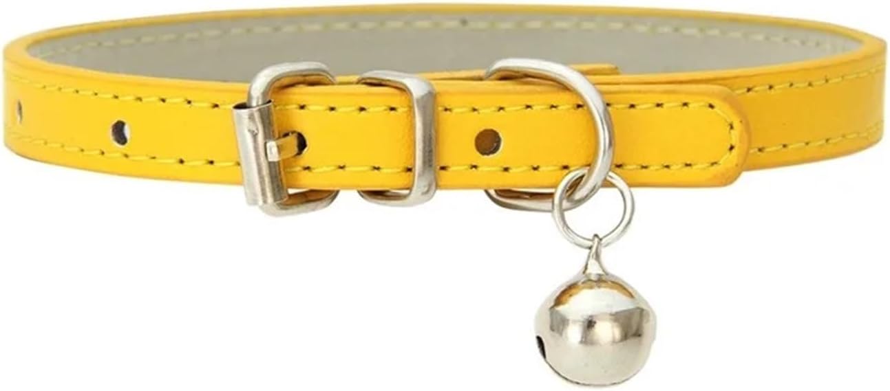 Kitten Collar with Bell 15 Pcs Dog Collar Pu Leather Leash Pet Supplies Cat with Bells Chihuahua(Yellow2)
