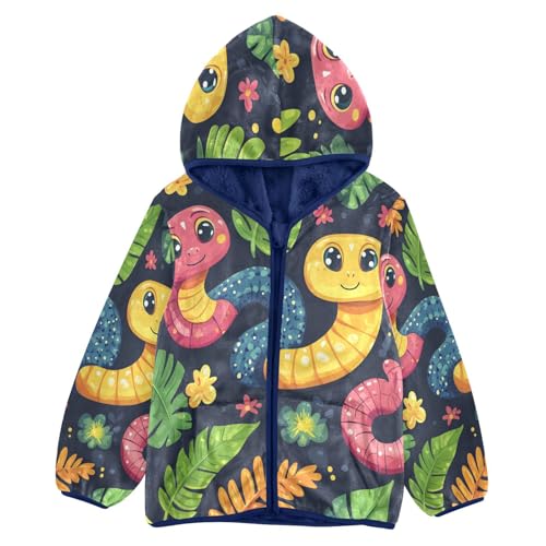 Cartoon Cute Snake Pattern Toddler Fleece Jacket Girl Boys Hooded Fleece Jacket Coat Warm Outwear Zip-up 3-10T