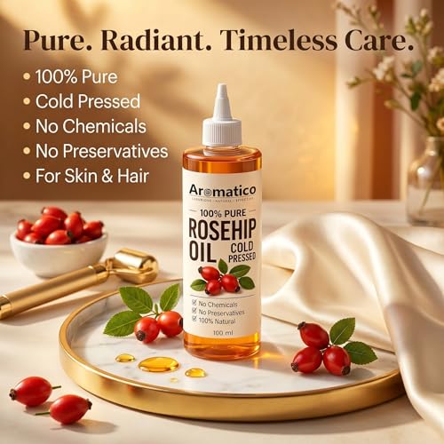 Image of Aromatico - 100% Pure Cold-Pressed Rosehip Oil for Facial and Skin Treatment | Rosehip Seed Oil for Radiant Skin, Lightening Dark Marks, Acne Scars, and Discoloration - 100ml
