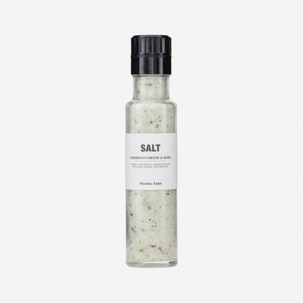 Nicolas Vahe Meersalz mit Parmesan und Basilikum | Salz- & Kräutermühle aus Keramik | Dänisches Design mit Gourmet-Twist, 320 grams