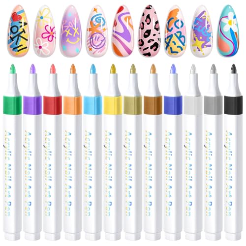 Image of SAVILAND Nail Art Pens Set: 12 Summer Colors Nail Polish Pens for Nail Art, 10s Quick-Dry Waterproof Nail Art Pens with Fine Tips for Painting Nails, DIY Home Salon Manicure Beginners