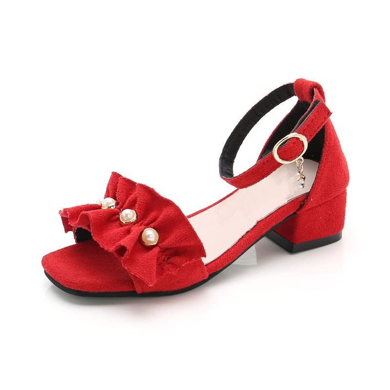 Little Big Girls Flower Pearl Middle High Heel Princess Sandals Kids Shoes Dress Platform Open Toe Summer Sandals