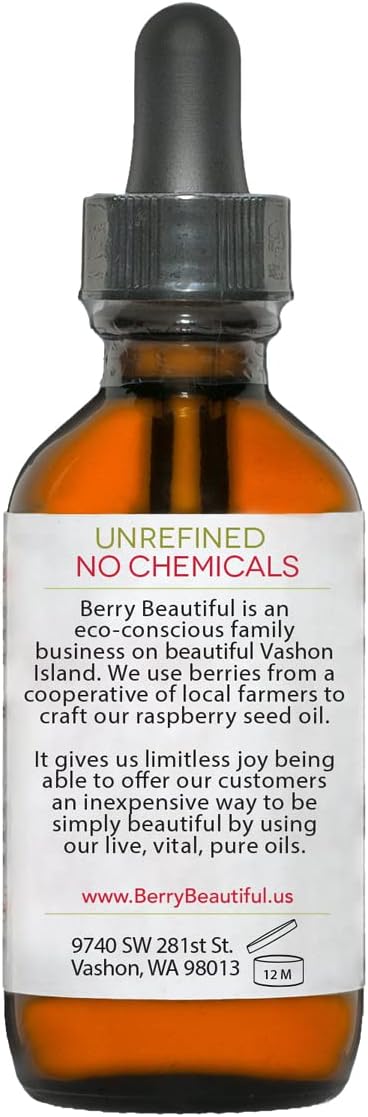 Red Raspberry Seed Oil - 2 Fl Oz (60 mL) Glass Bottle w/ Dropper - 100% Pure, Natural & Cold Pressed - Berry Beautiful
