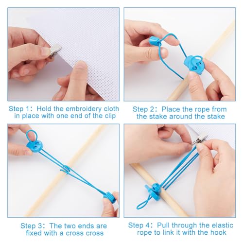 Image of DELORIGIN 10 Set Cross-Stitch Side Clips Blue Adjustable Fabric Fastening Clip, Cross Stitch Fabric Holders Accessories Universal Canvas Clips for Cross Stitch Needlework Embroidery