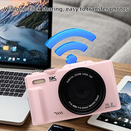 Bewinner Cámara Digital 5K con Pantalla 180° y Luz LED miniatura 6