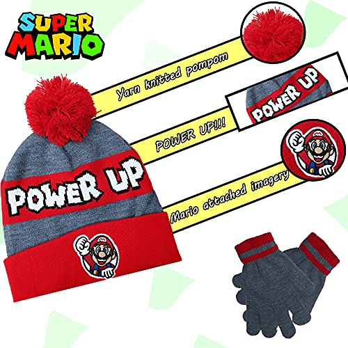 Nintendo Super Mario Boys Winter Hat and Gloves Cold Weather Set, Age 4-74