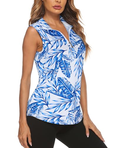 Image of Koscacy Women's Sleeveless Golf Tennis Polo Shirts Zip Up Dry Fit Workout Tank Tops Athletic Shirt