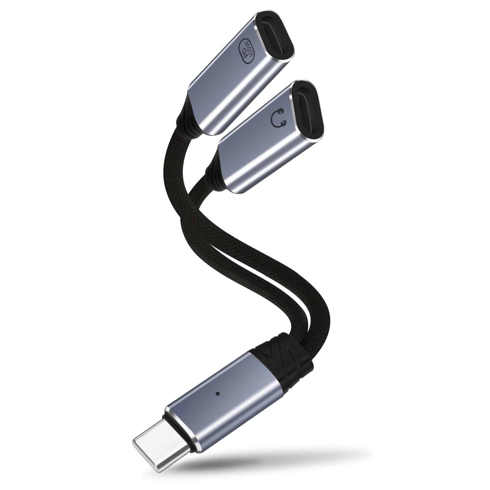 Adattatore di ricarica USB-C Splitter a doppia porta, convertitore audio PD 100W ricarica rapida Gray