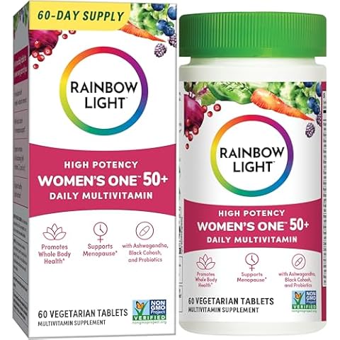 Rainbow Light Multivitamin for Women 50+, Vitamin C, D & Zinc, Probiotics, Women’s One 50+ Multivitamin Provides High Potency Immune Support, Non-GMO, Vegetarian, 60 Tablets Cover