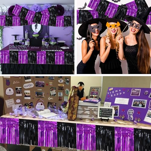 Image of BEISHIDA Black Purple Fringe Garland Banner 30ft Wall Tinsel Foil Streamers | 3Pack,Hanging Shiny tinsel Metallic garland for graduation,Car floats,Bridal shower,Wedding,Birthday,Halloween,Christmas