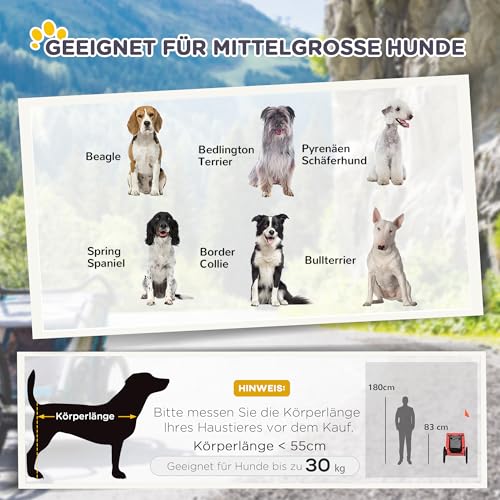 PawHut Hundeanhänger Faltbar Fahrradanhänger für Hunde Hundefahrradanhänger mit Sicherheitsleine, Reflektoren, Flagge, Aufbewahrungstasche für Hunde bis 30 kg Rot