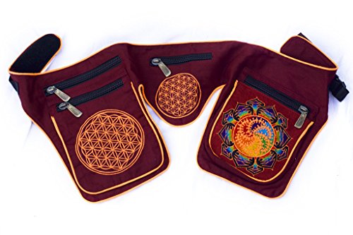 Sac banane mandala rouge Milk Hill avec 6 poches et motif fleur de vie