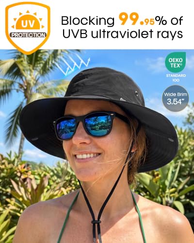 Image of FURTALK Sun Hats for Women Ponytail UV Protection Beach Summer Hat Wide Brim Packable Cowboy Hat