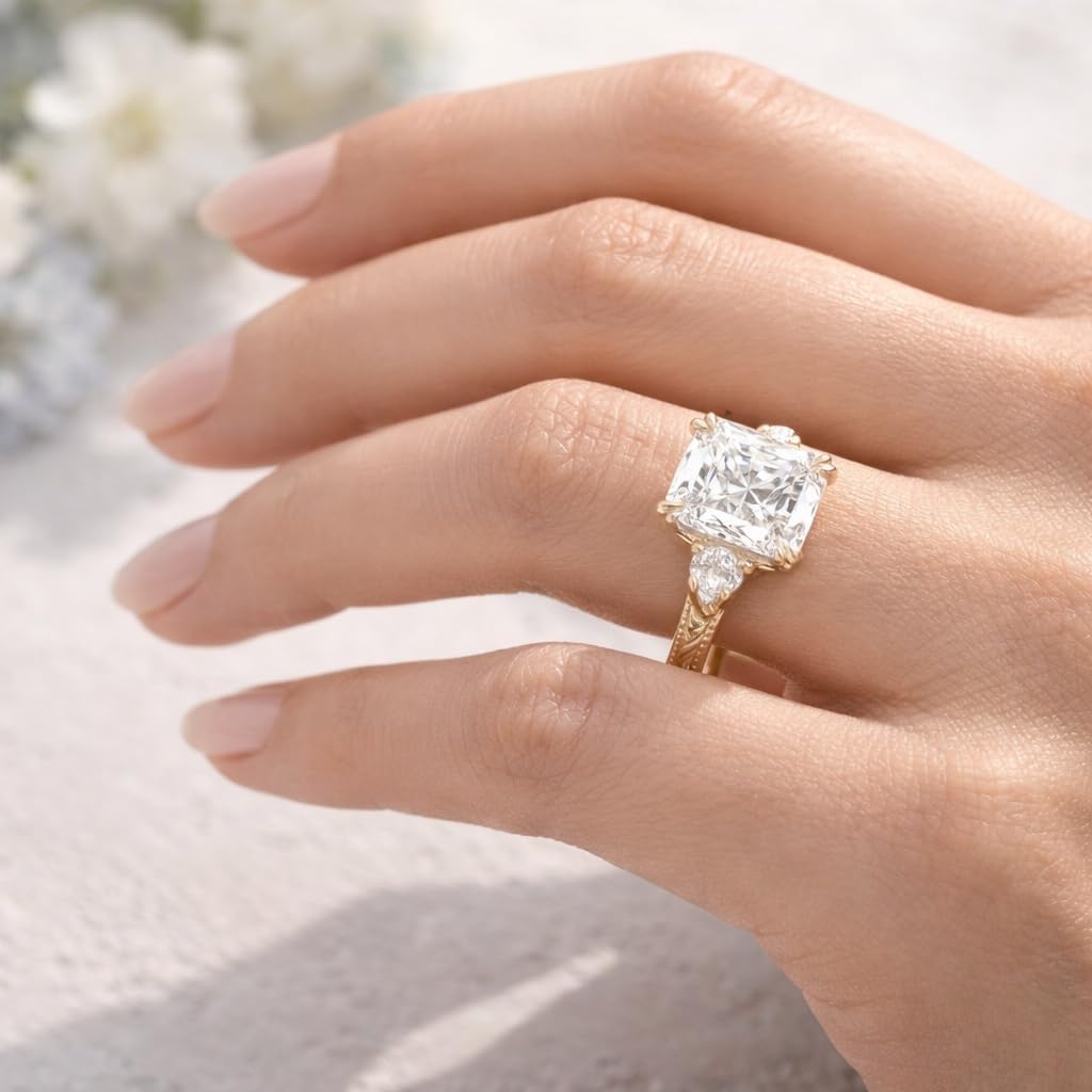 Radiant Cut Moissanite Engagement Ring 18K Yellow Gold Vintage Engraved Diamond Ring Antique Style Wedding Jewelry Gift For Women