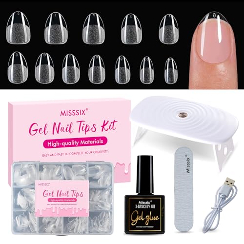 Misssix Extra Short Almond Gel Nail Tips Kit, 360Pcs Pre Etched Clear...