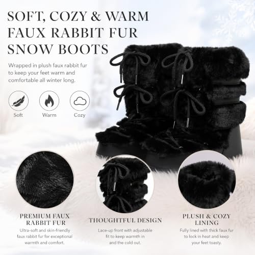 Image of ZHENAIYISHENG Furry Faux Fur Boots for Women - Fuzzy Winter Snow Boots - Fluffy Black White Pink Fur Boots - Lace-up Mid-Calf Water-Resistant Platform Boots