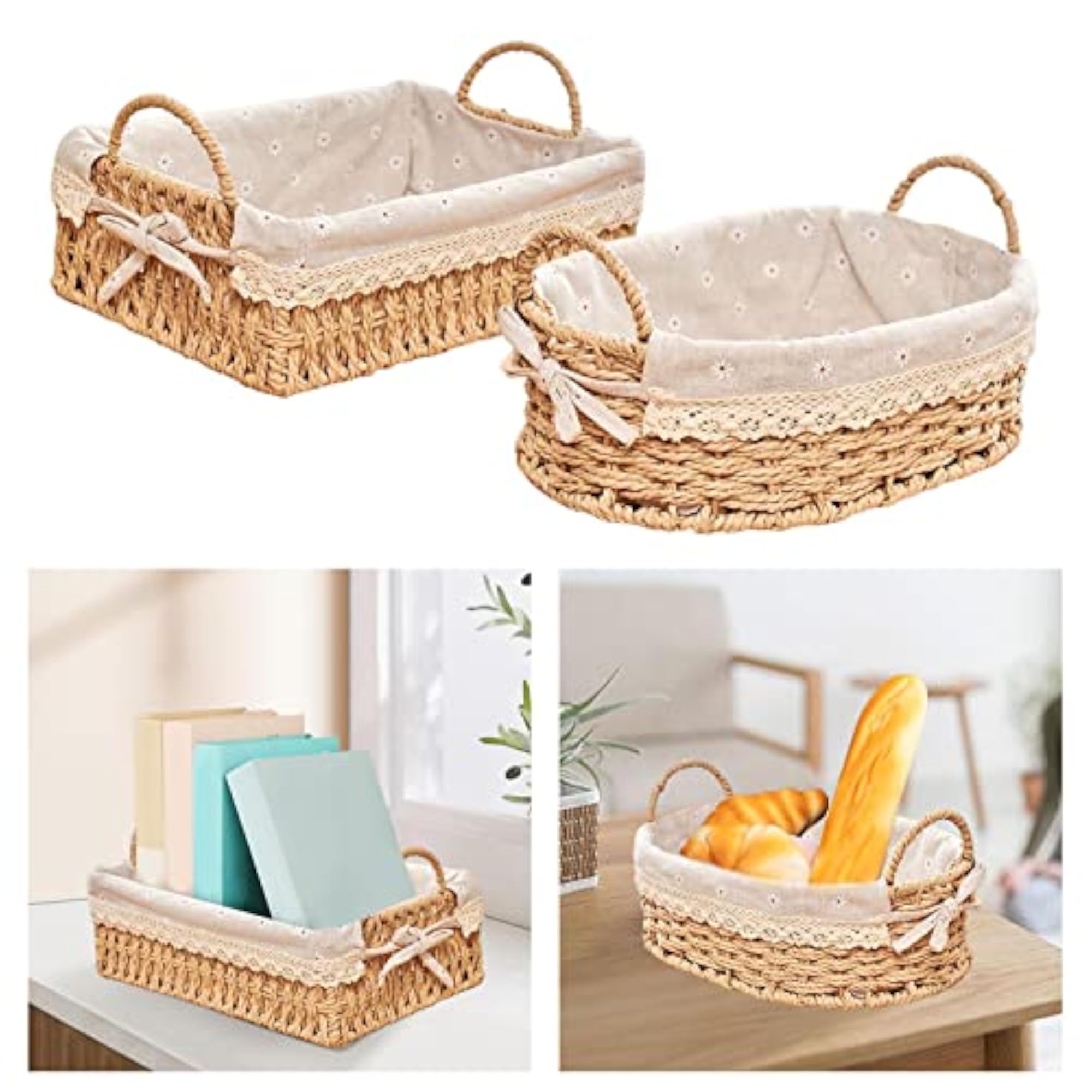 Woven Storage Baskets for Food Serving, Rectangle Design