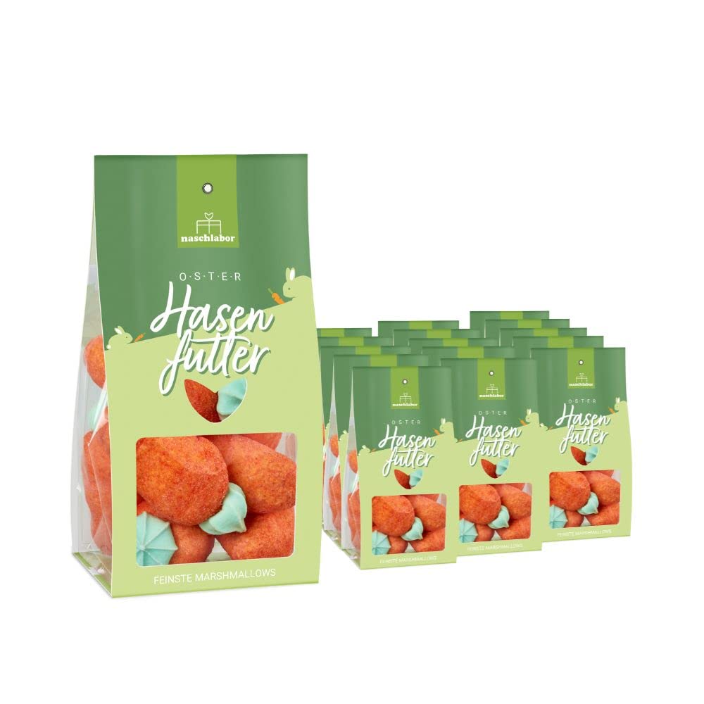 15 Stück Yummy Hasenfutter Marshmallow Tüte | Ostergeschenk für Kinder und Erwachsene | Süßigkeiten in Karotten-Form für das Osternest | Große-Verpackung
