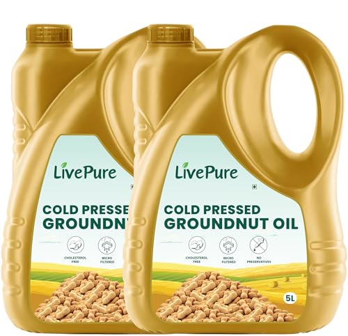 Image of Livepure Organic Farms - Cold Pressed Groundnut Oil 10 Litre (5L X 2), Kacchi Ghani Mungfali Tel | Chemical Free| Cholesterol Free | Micro Filtered | Healthy Unrefined Oil