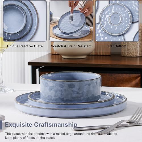 Herogo Set di stoviglie da 12 pezzi, in gres porcellanato, per 4 persone, piatti e ciotole in smalto reattivo, adatto al microonde e alla lavastoviglie, resistente a scheggiature e graffi, blu - immagine 4