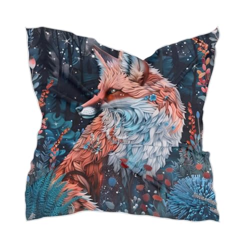 Women's Square Silk Hair Scarves and Wraps Headscarf Beautiful Fox Head Neck Scarf Bandana 24inch