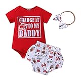 Zoiuytrg Newborn Baby Girl Outfit Letter Print Short Sleeve Romper T-shirt Cute Shorts Headband 3pcs Summer Cotton Clothes (Red, 6-12M)