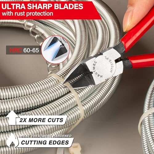 Image of HAUTMEC 6 inch Flush Cutters Ultra Sharp Flush Cut Pliers 5PCS Small Wire Cutters for Crafting, Spring Loaded and Non-slip Grip Wire Snips for Plastic, Jewelry Marking, Artificial Flowers, HT0318-5PC
