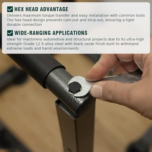 Image of M12-1.75 x 60mm Hex Bolts, 12.9 Grade Alloy Steel, Black Oxide Finish, Full Thread, Coarse Thread UNC, Hexagon Head Bolts 8 PCS