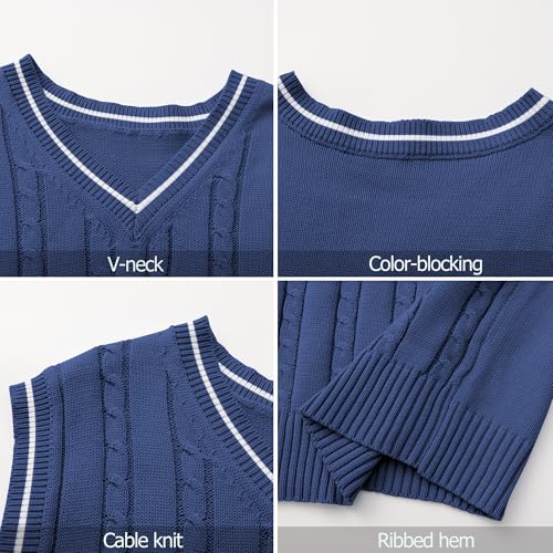 Men’s Cable Knit Sweater Vest V Neck Sleeveless Pullover Classic Fit Business Casual Retro Knitwear for Fall Winter Layering4
