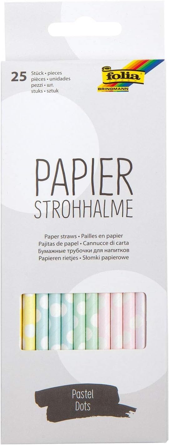 Folia Paille en Papier Pastel Dots, Longueur : 200 mm Noir
