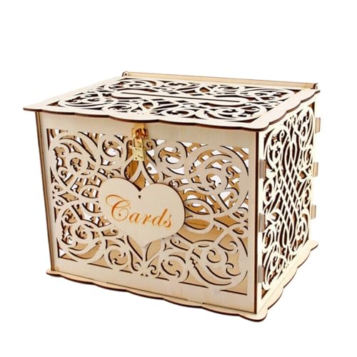 Caja para tarjetas de boda de madera calada con cerradura artesanal 2