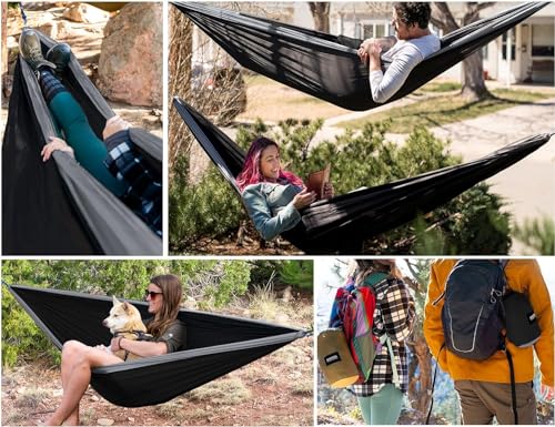 Image of ZIBUYU Swing for Adults Perfect Swing for Outdoors Camping, Garden - Hanging Bed for Adults Resting, Sleeping Swing for Adults - Portable Hammock for Travel, Trekking, 200kg Load (Black)