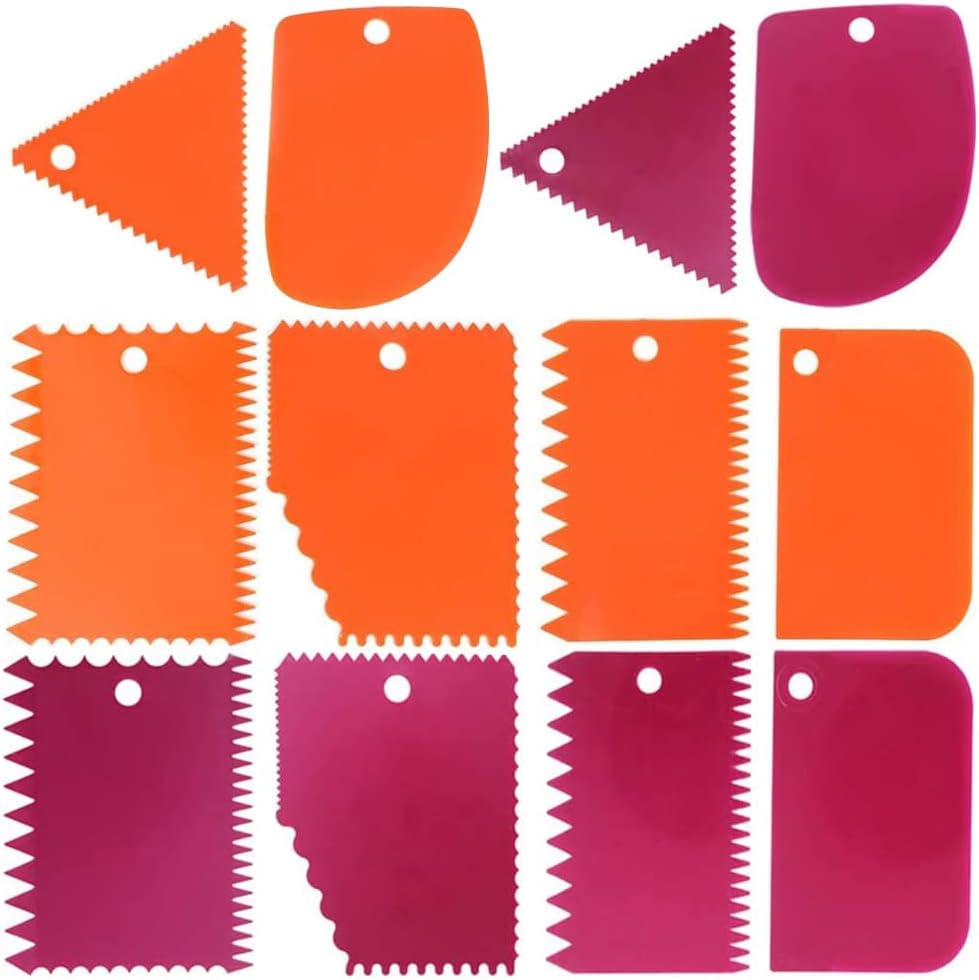 12 PCS Cake Scrapers Icing Smoother, Plastic Scraper Smoothing Comb Plate Tool for Dough Cake Fondant Icing Art DIY