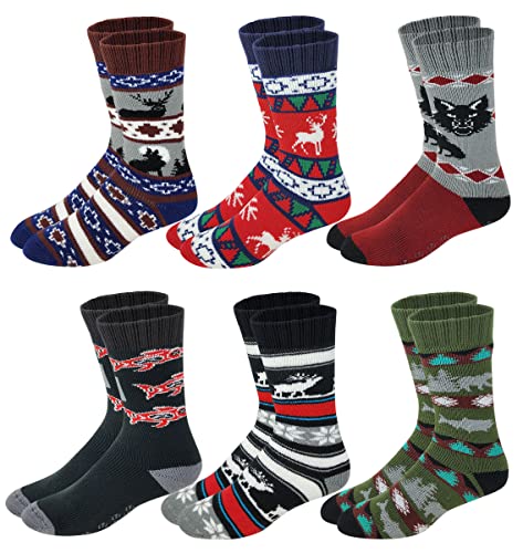 Different Touch 6 pairs Packs Thermal Lodge Socks for Men and Women, Heated Winter Non-Skid Boot Socks, Insulated for Cold