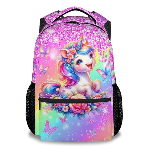 CuziBloom Unicorn Backpack for Girls School Bookbag - Toddler Schoolbag with Rainbow for Preschool Kindergarten Elementary (17 Inch)