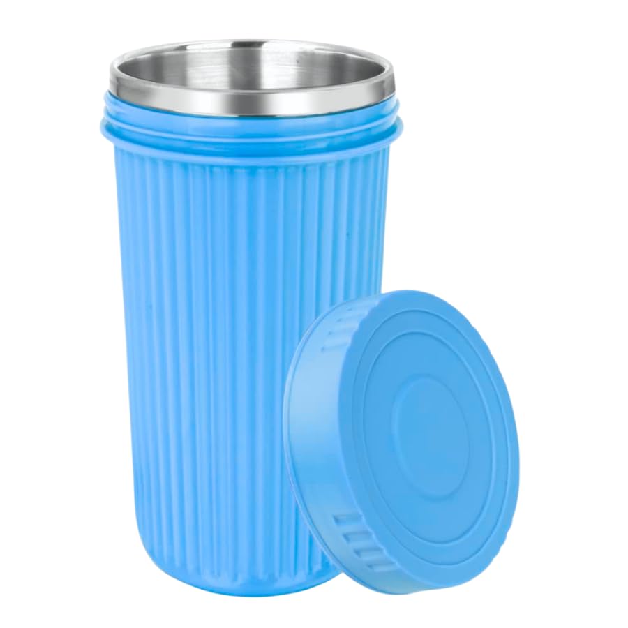 Image of Travel Glass with Airtight Silicone Lid | Double Walled Unbreakable Leakproof | Ideal for Home, Office & Travel (Blue)