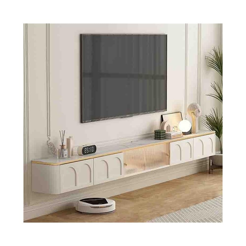 DFGHNBVC Console Modern Floating Entertainment Center With Sliding Glass Door And Drawers, Wall Mounted Floating Tv Stand Storage Cabinet With Led Light For Under Tvs Entertainment,Size_Name-180Cm