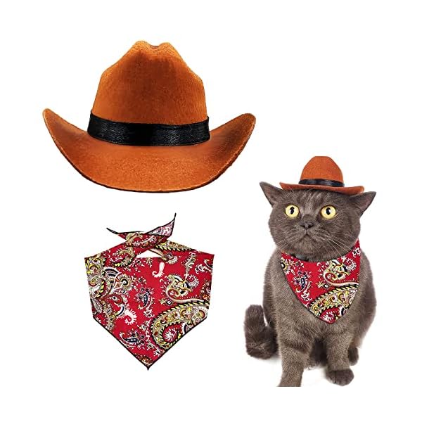 Pet cowboy hat bandana costume, funny dog cat costume accessories set for mexican birthday christmas and holiday party daily wearing