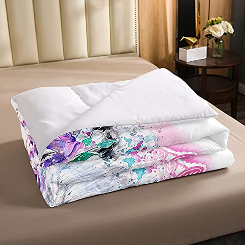 Wolf Bedding Sets Lotus Tie Dye Comforter Set Safari Animal Comforter For Kids Boys Girls Green Eyes Mandala Flower Exotic Marble Down Comforter With 1 Comforter And 2 Pillow Cases Full Purple Pink #TOP1