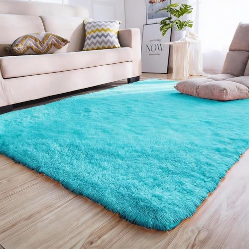 Image of Carpet for Hallway, Kitchen, and Modern Interiors, Cozy Shag Runner for Living Room, Entryway & Office Decor Size 4x6 feet Turqoise