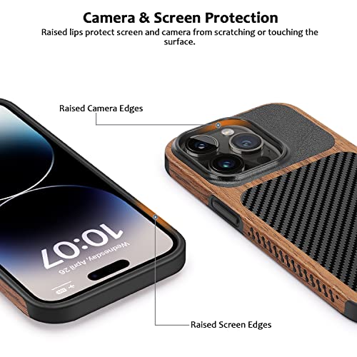 Zzdzz Magnetic Case Compatible With Iphone 14 Pro Case [Compatible With Magsafe] Wood And Leather Carbon Fiber Design Hybrid Shockproof Phone Case (Black) #TOP2