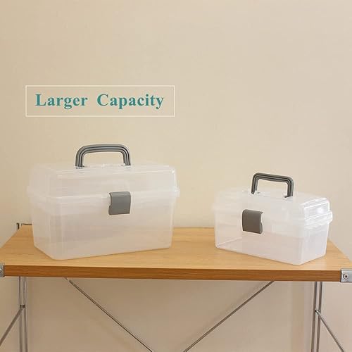 Miniatura 3 de BangQiao Multipurpsoe - Caja de almacenamiento de plástico con asa y bandeja extraíble, transparente y gris