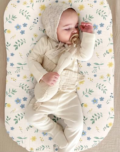 Image of Muslin Baby Lounger Cover 2 Pack, Soft Breathable Newborn Lounger Pillow Cover for Boys Girls Infant (Spring Garden)
