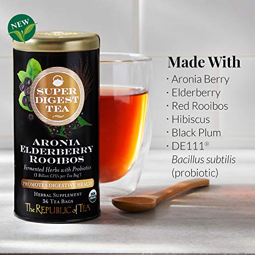 Image of The Republic of Tea Organic Aronia Elderberry Rooibos SuperDigest Tea | Probiotic Tea Bags (36 count)